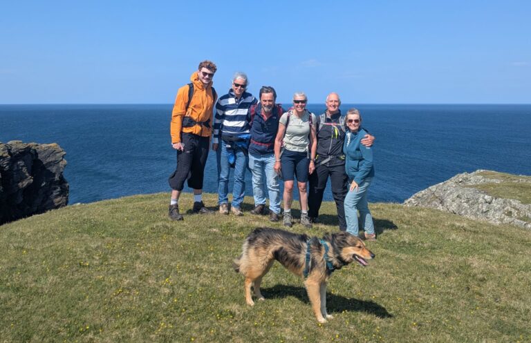 Trying not to get blown off the cliff - Will, Mette, Max, Jane and of course Ida